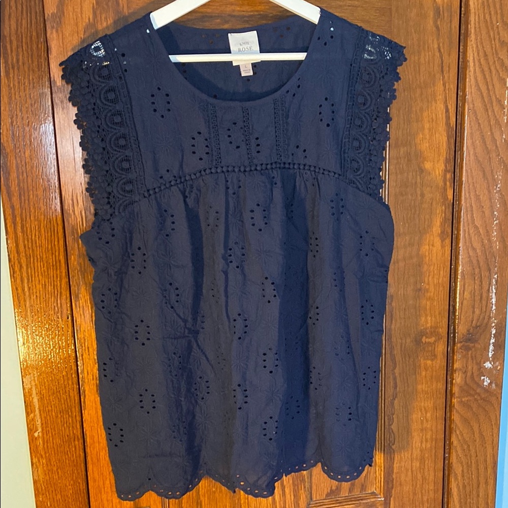 Navy Blue Eyelet Sleeveless Top